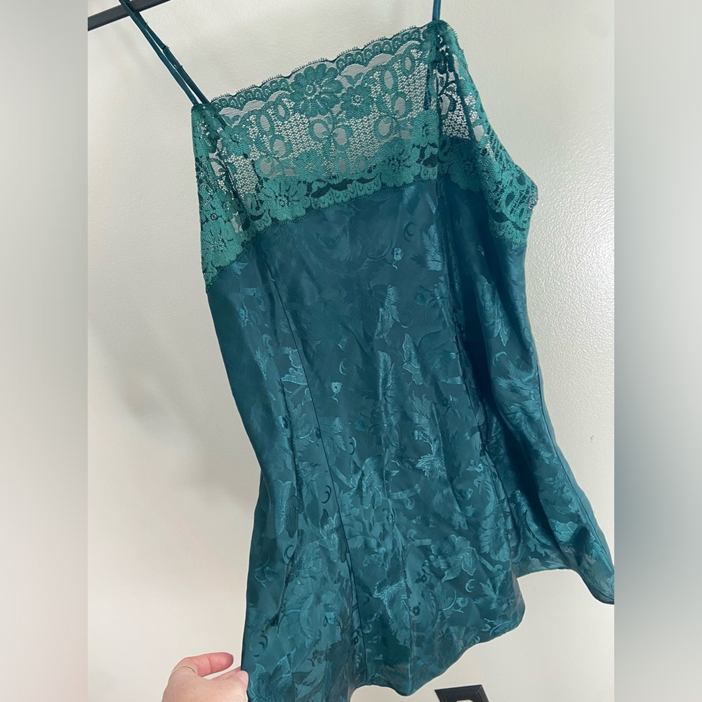 VINTAGE Victoria Secret Gold Label Emerald Green Lingerie / Slip - Size Medium